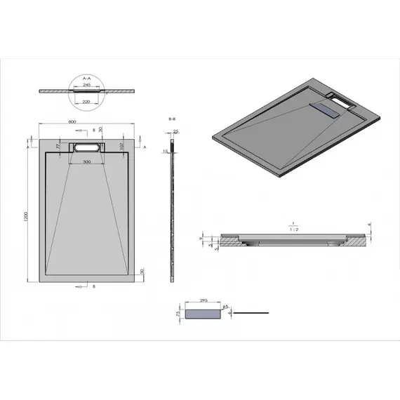 ПОДДОН ДУШЕВОЙ ESBANO ИЗ ИСКУССТВЕННОГО КАМНЯ ESP-LX128B ЧЕРНЫЙ