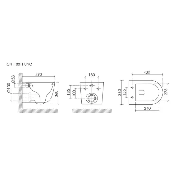 ПОДВЕСНОЙ УНИТАЗ CERAMICANOVA UNO, ЧЕРНЫЙ МАТОВЫЙ