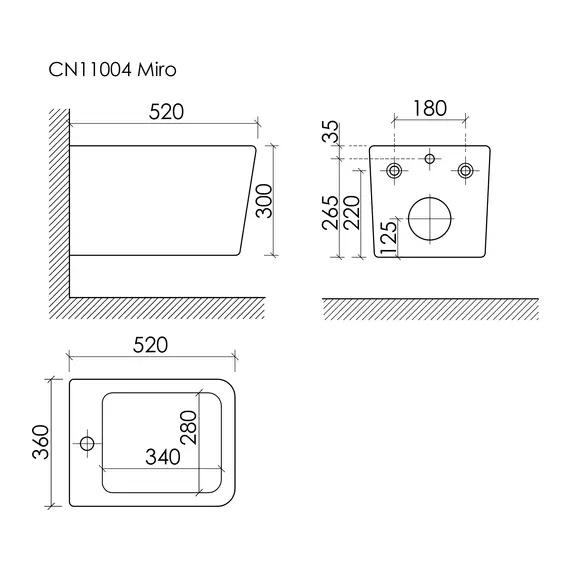 БИДЕ ПОДВЕСНОЕ CERAMICANOVA MIRO С КРЕПЕЖОМ ДЛЯ СКРЫТОГО МОНТАЖА, БЕЛЫЙ