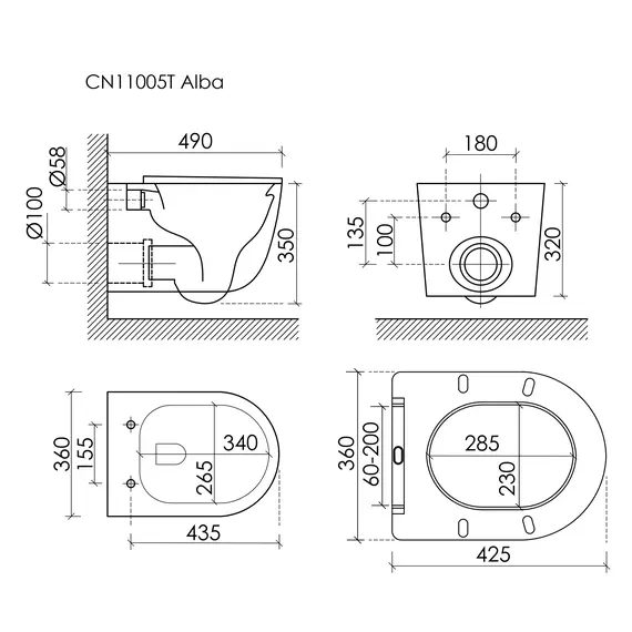 УНИТАЗ ПОДВЕСНОЙ CERAMICANOVA ALBA, БЕЛЫЙ