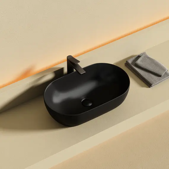 РАКОВИНА CERAMICANOVA TWIST НАКЛАДНАЯ ОВАЛЬНАЯ 500X300X140 ММ, ЧЕРНЫЙ МАТОВЫЙ