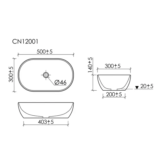 РАКОВИНА CERAMICANOVA TWIST НАКЛАДНАЯ ОВАЛЬНАЯ 500X300X140 ММ, БЕЛЫЙ