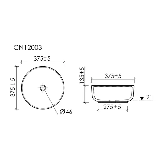 РАКОВИНА НАКЛАДНАЯ CERAMICANOVA TAYCAN КРУГЛАЯ, ЧЕРНАЯ МАТОВАЯ