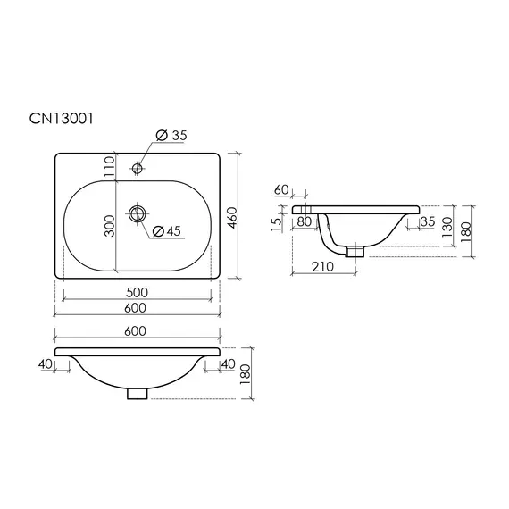 РАКОВИНА НАКЛАДНАЯ CERAMICANOVA SABO 600X460X130 ММ, БЕЛЫЙ 