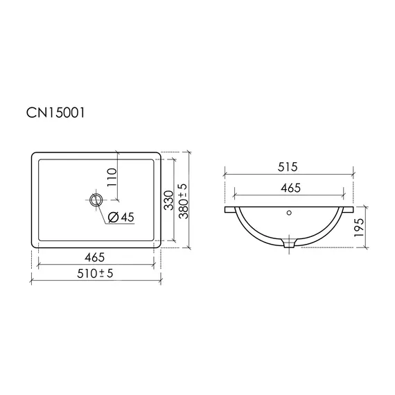 РАКОВИНА ВСТРАИВАЕМАЯ СНИЗУ CERAMICANOVA ERA 515X380X195 ММ, БЕЛЫЙ