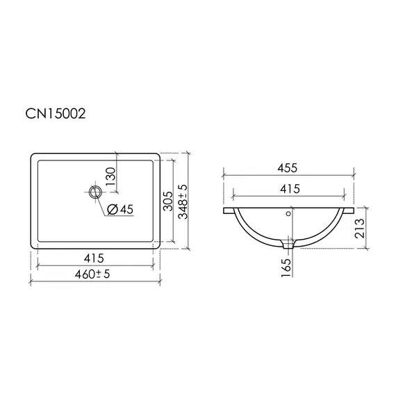 РАКОВИНА ВСТРАИВАЕМАЯ СНИЗУ CERAMICANOVA ERA 460X348X213 ММ, БЕЛЫЙ