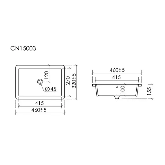 РАКОВИНА ВСТРАИВАЕМАЯ СНИЗУ CERAMICANOVA ERA 460X320X155 ММ, БЕЛЫЙ