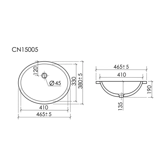 РАКОВИНА ВСТРАИВАЕМАЯ СНИЗУ CERAMICANOVA ERA 465X380X190 ММ, БЕЛЫЙ