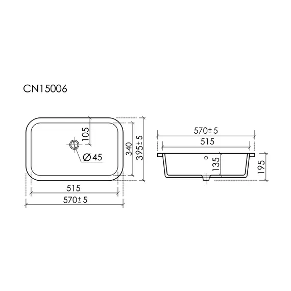 РАКОВИНА ВСТРАИВАЕМАЯ СНИЗУ CERAMICANOVA ERA 570X395X195 ММ, БЕЛЫЙ