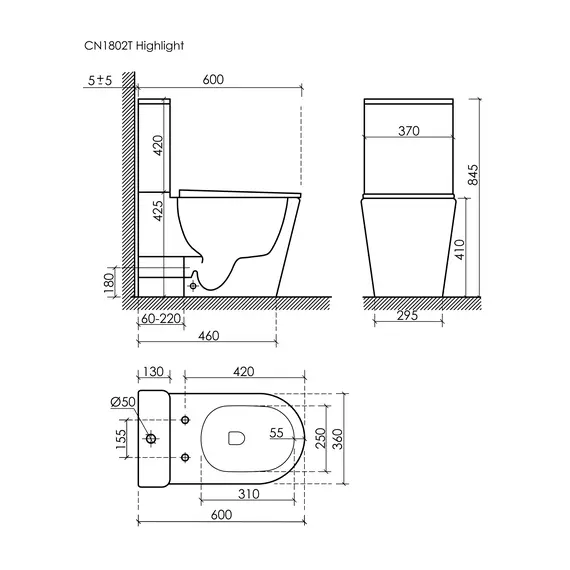 НАПОЛЬНЫЙ ПРИСТАВНОЙ УНИТАЗ CERAMICANOVA HIGHLIGHT, БЕЛЫЙ