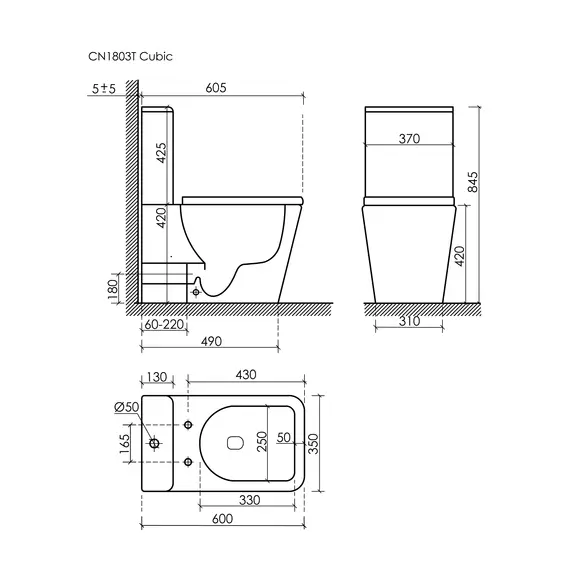 НАПОЛЬНЫЙ ПРИСТАВНОЙ УНИТАЗ CERAMICANOVA CUBIC, БЕЛЫЙ