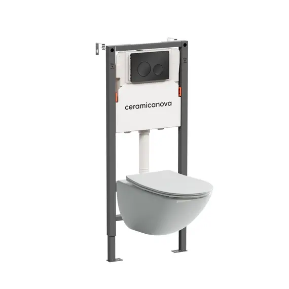 КОМПЛЕКТ ПОДВЕСНОЙ УНИТАЗ CERAMICANOVA MONO RIMLESS + СИСТЕМА ИНСТАЛЛЯЦИИ BALANCE КНОПКА CIRCLE, ЧЕРНЫЙ МАТОВЫЙ
