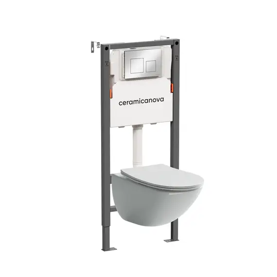 КОМПЛЕКТ ПОДВЕСНОЙ УНИТАЗ CERAMICANOVA MONO RIMLESS + СИСТЕМА ИНСТАЛЛЯЦИИ BALANCE КНОПКА SQUARE, ХРОМ ГЛЯНЦЕВЫЙ