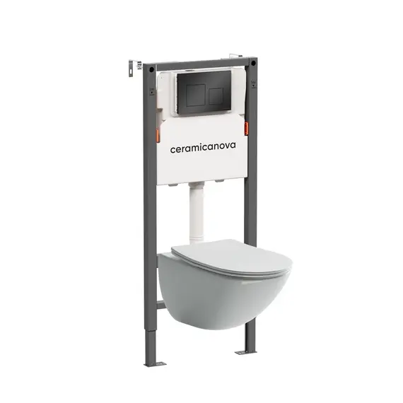 КОМПЛЕКТ ПОДВЕСНОЙ УНИТАЗ CERAMICANOVA MONO RIMLESS + СИСТЕМА ИНСТАЛЛЯЦИИ BALANCE КНОПКА SQUARE, ЧЕРНЫЙ МАТОВЫЙ