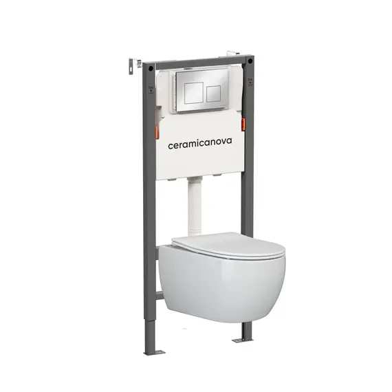 КОМПЛЕКТ ПОДВЕСНОЙ УНИТАЗ CERAMICANOVA PLAY RIMLESS + СИСТЕМА ИНСТАЛЛЯЦИИ BALANCE КНОПКА SQUARE, ХРОМ ГЛЯНЦЕВЫЙ