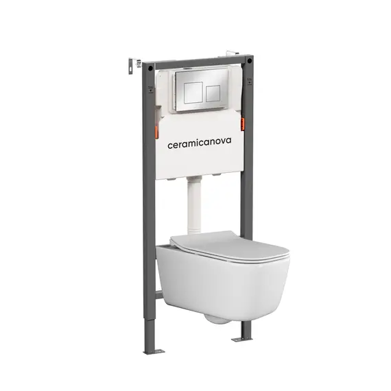 КОМПЛЕКТ ПОДВЕСНОЙ УНИТАЗ CERAMICANOVA NEW DAY RIMLESS + СИСТЕМА ИНСТАЛЛЯЦИИ BALANCE КНОПКА SQUARE, ХРОМ ГЛЯНЦЕВЫЙ