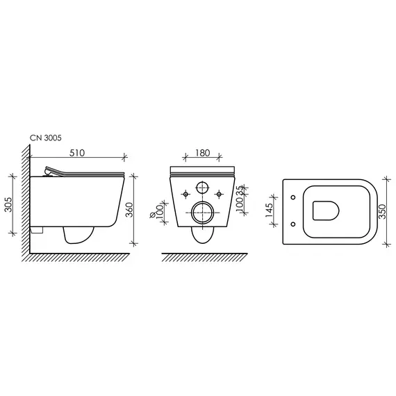 КОМПЛЕКТ ПОДВЕСНОЙ УНИТАЗ CERAMICANOVA NEW DAY RIMLESS + СИСТЕМА ИНСТАЛЛЯЦИИ BALANCE КНОПКА SQUARE, ЧЕРНЫЙ МАТОВЫЙ