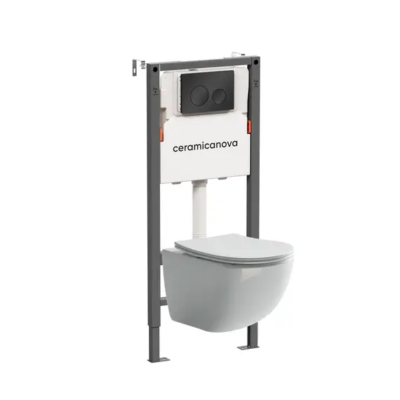 КОМПЛЕКТ ПОДВЕСНОЙ УНИТАЗ CERAMICANOVA FORMA RIMLESS + СИСТЕМА ИНСТАЛЛЯЦИИ BALANCE КНОПКА CIRCLE, ЧЕРНЫЙ МАТОВЫЙ