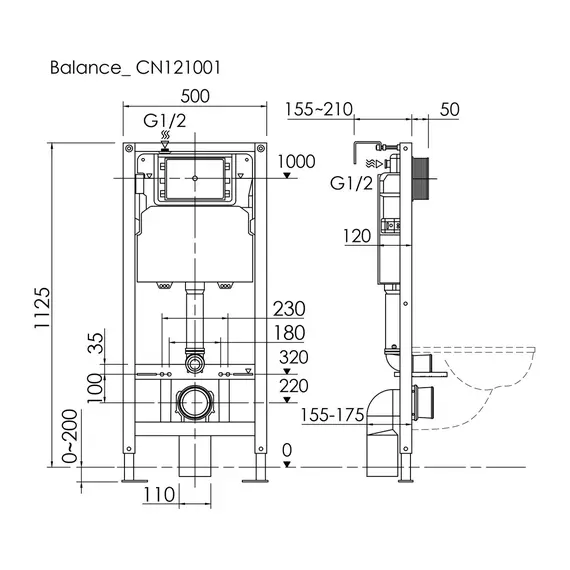 КОМПЛЕКТ ПОДВЕСНОЙ УНИТАЗ CERAMICANOVA FORMA RIMLESS + СИСТЕМА ИНСТАЛЛЯЦИИ BALANCE КНОПКА CIRCLE, ЧЕРНЫЙ МАТОВЫЙ