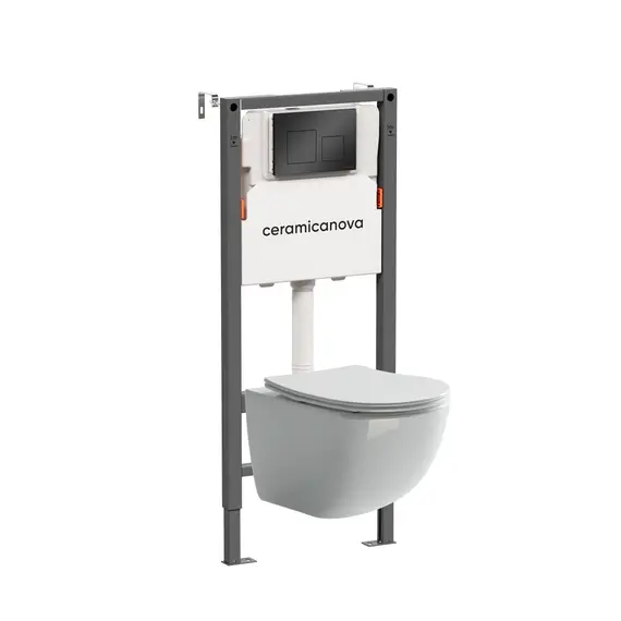 КОМПЛЕКТ ПОДВЕСНОЙ УНИТАЗ CERAMICANOVA FORMA RIMLESS + СИСТЕМА ИНСТАЛЛЯЦИИ BALANCE КНОПКА SQUARE, ЧЕРНЫЙ МАТОВЫЙ