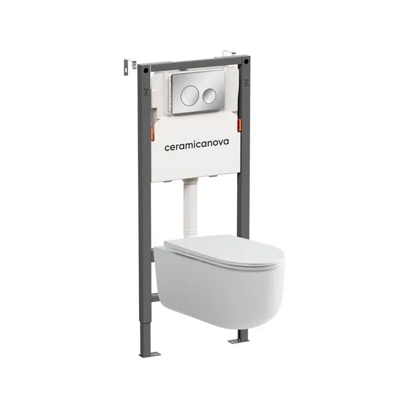 КОМПЛЕКТ ПОДВЕСНОЙ УНИТАЗ CERAMICANOVA ULMA RIMLESS + СИСТЕМА ИНСТАЛЛЯЦИИ BALANCE КНОПКА CIRCLE, ХРОМ ГЛЯНЦЕВЫЙ