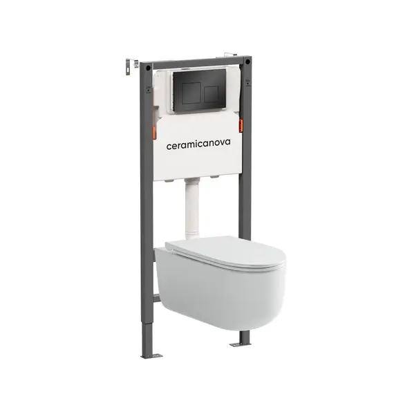 КОМПЛЕКТ ПОДВЕСНОЙ УНИТАЗ CERAMICANOVA ULMA RIMLESS + СИСТЕМА ИНСТАЛЛЯЦИИ BALANCE КНОПКА SQUARE, ЧЕРНЫЙ МАТОВЫЙ