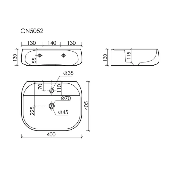 РАКОВИНА ПОДВЕСНАЯ CERAMICANOVA FONTE С ОТВЕРСТИЕМ ПОД СМЕСИТЕЛЬ 420X420X145 ММ, БЕЛЫЙ