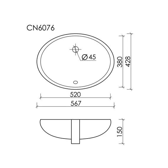 РАКОВИНА ВСТРАИВАЕМАЯ ПОД СТОЛЕШНИЦУ CERAMICANOVA ELEMENT 567X428X150 ММ, БЕЛЫЙ