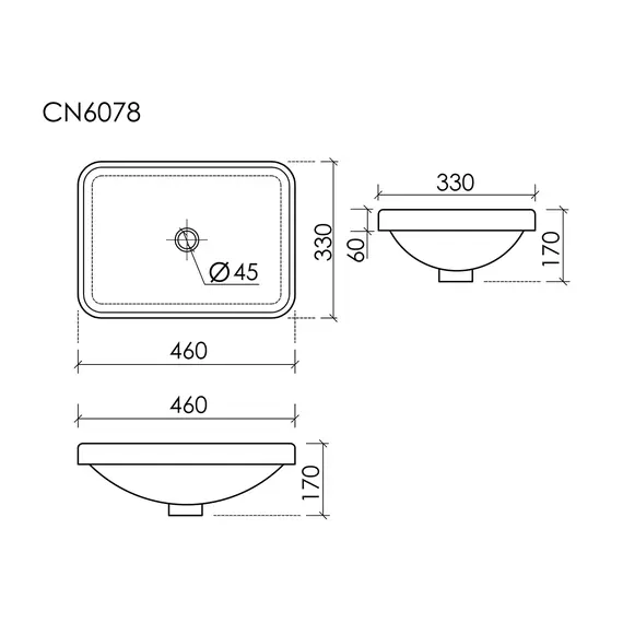 РАКОВИНА ВСТРАИВАЕМАЯ СВЕРХУ CERAMICANOVA ELEMENT ПРЯМОУГОЛЬНАЯ 460X330X170 ММ, БЕЛЫЙ