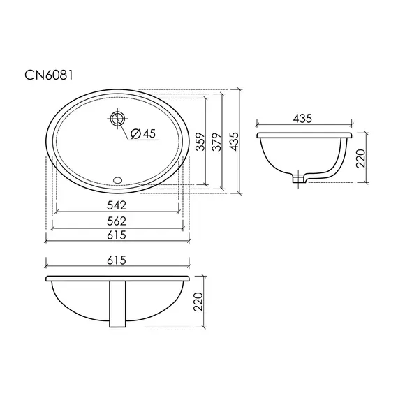 РАКОВИНА ВСТРАИВАЕМАЯ СНИЗУ CERAMICANOVA ERA ОВАЛЬНАЯ 615X435X220 ММ, БЕЛЫЙ