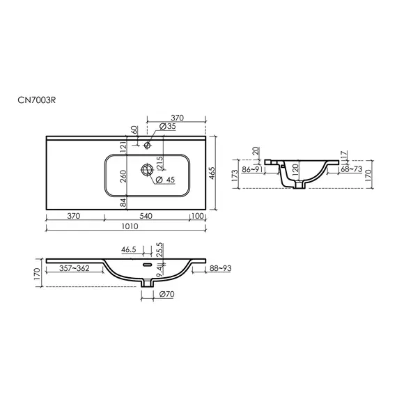 РАКОВИНА НАКЛАДНАЯ МЕБЕЛЬНАЯ CERAMICANOVA ELEMENT 1010X465X180 ММ, БЕЛЫЙ