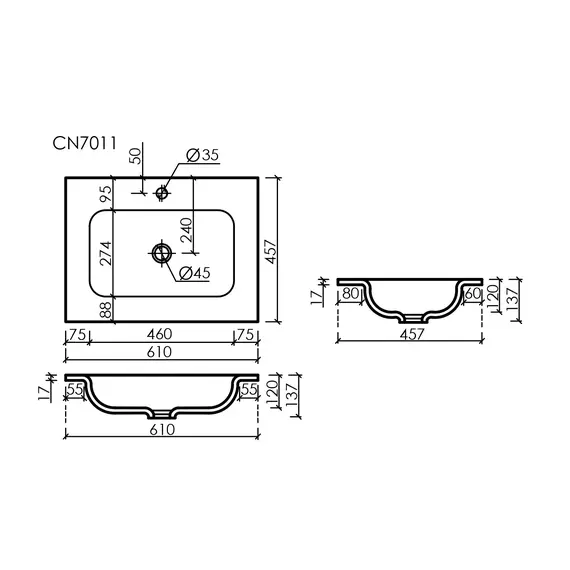 РАКОВИНА НАКЛАДНАЯ МЕБЕЛЬНАЯ CERAMICANOVA GRACE ПРЯМОУГОЛЬНАЯ С ОТВЕРСТИЕМ ПОД СМЕСИТЕЛЬ 610X457X137 ММ, ЧЕРНЫЙ МАТОВЫЙ