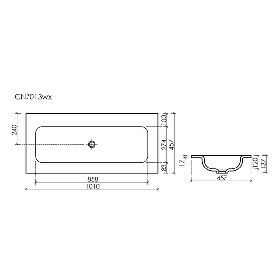РАКОВИНА НАКЛАДНАЯ МЕБЕЛЬНАЯ CERAMICANOVA GRACE ПРЯМОУГОЛЬНАЯ БЕЗ ОТВЕРСТИЯ ПОД СМЕСИТЕЛЬ, 1010X457X137 ММ, ЧЕРНЫЙ МАТОВЫЙ