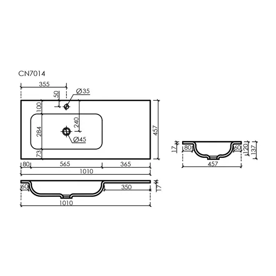 РАКОВИНА НАКЛАДНАЯ МЕБЕЛЬНАЯ CERAMICANOVA GRACE С ОТВЕРСТИЕМ ПОД СМЕСИТЕЛЬ 1010X457X137 ММ, ЧЕРНЫЙ МАТОВЫЙ