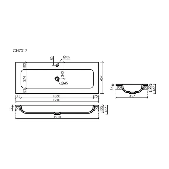 РАКОВИНА НАКЛАДНАЯ МЕБЕЛЬНАЯ CERAMICANOVA GRACE ПРЯМОУГОЛЬНАЯ C ОДНИМ ОТВЕРСТИЕМ ПОД СМЕСИТЕЛЬ 1210X457X137 ММ, ЧЕРНЫЙ МАТОВЫЙ