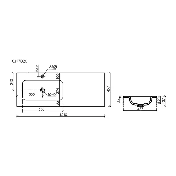 РАКОВИНА НАКЛАДНАЯ МЕБЕЛЬНАЯ CERAMICANOVA GRACE ПРЯМОУГОЛЬНАЯ 1210X457X137 ММ С ЧАШЕЙ СЛЕВА И ОТВЕРСТИЕМ ПОД СМЕСИТЕЛЬ, БЕЛЫЙ