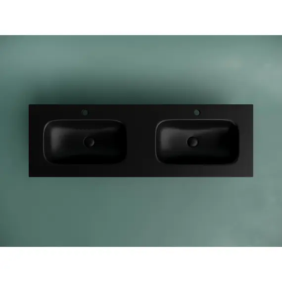 РАКОВИНА НАКЛАДНАЯ МЕБЕЛЬНАЯ CERAMICANOVA GRACE ПРЯМОУГОЛЬНАЯ 1410X457X137 ММ С ДВУМЯ ЧАШАМИ И ОТВЕРСТИЯМИ ПОД СМЕСИТЕЛЬ, ЧЕРНЫЙ МАТОВЫЙ