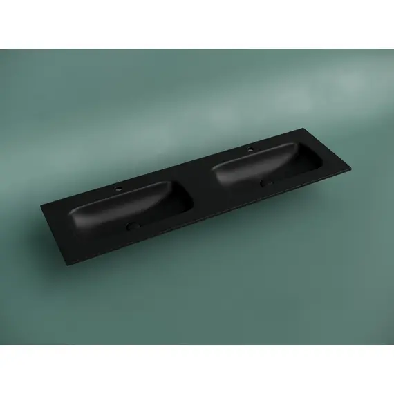 РАКОВИНА НАКЛАДНАЯ МЕБЕЛЬНАЯ CERAMICANOVA GRACE ПРЯМОУГОЛЬНАЯ 1610X457X137 ММ С ДВУМЯ ЧАШАМИ И ОТВЕРСТИЯМИ ПОД СМЕСИТЕЛЬ, ЧЕРНЫЙ МАТОВЫЙ