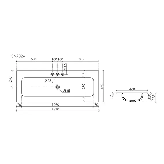 РАКОВИНА НАКЛАДНАЯ МЕБЕЛЬНАЯ CERAMICANOVA GRACE ПРЯМОУГОЛЬНАЯ 1210X457X137 ММ С ТРЕМЯ ОТВЕРСТИЯМИ ПОД СМЕСИТЕЛЬ, БЕЛЫЙ