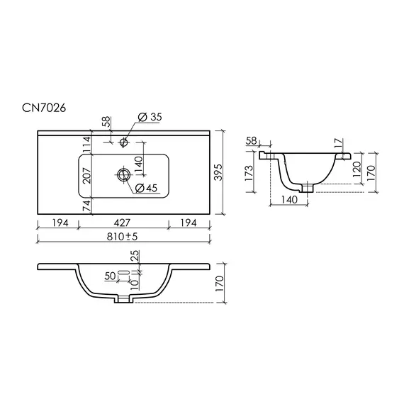 CN7026 РАКОВИНА МЕБЕЛЬНАЯ НАКЛАДНАЯ CERAMICANOVA COMPACT 810X395X170, БЕЛЫЙ