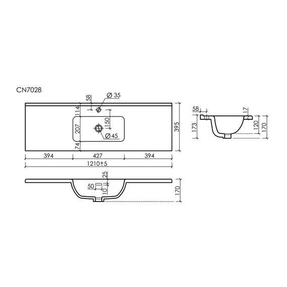 CN7028 РАКОВИНА МЕБЕЛЬНАЯ НАКЛАДНАЯ CERAMICANOVA COMPACT 1210X395X170, БЕЛЫЙ