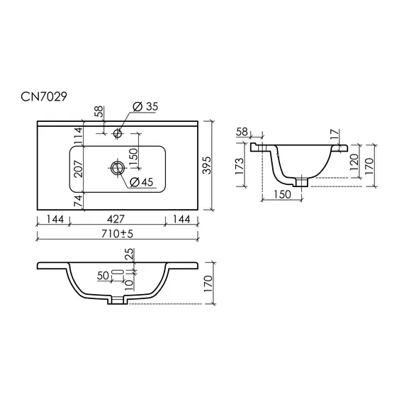 CN7029 РАКОВИНА МЕБЕЛЬНАЯ НАКЛАДНАЯ CERAMICANOVA COMPACT 710X395X170, БЕЛЫЙ