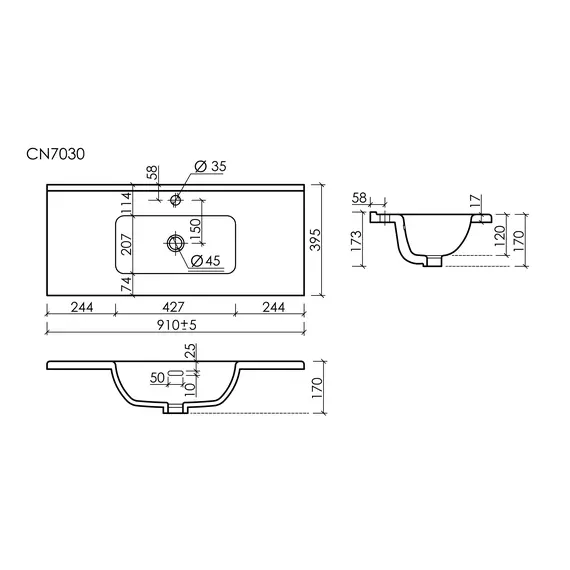 CN7030 РАКОВИНА МЕБЕЛЬНАЯ НАКЛАДНАЯ CERAMICANOVA COMPACT 910X395X170, БЕЛЫЙ