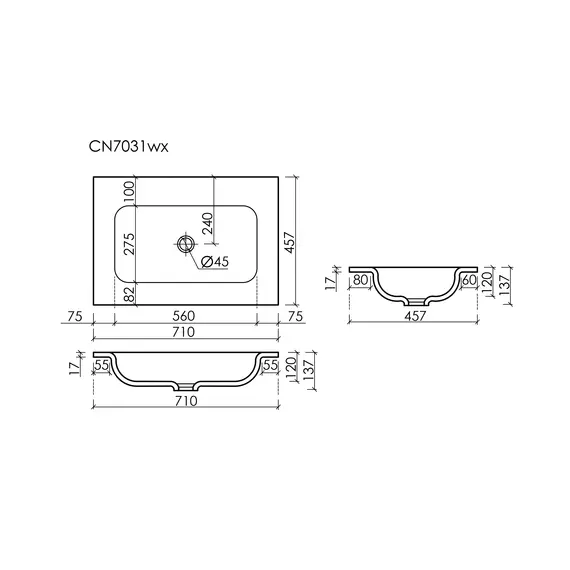 РАКОВИНА НАКЛАДНАЯ МЕБЕЛЬНАЯ CERAMICANOVA GRACE 710X457X137 ММ, БЕЗ ОТВЕРСТИЯ ПОД СМЕСИТЕЛЬ, БЕЛЫЙ