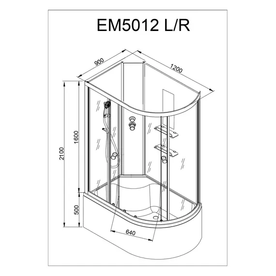 ДУШЕВАЯ КАБИНА AVACAN EM5012 N L LED С ГИДРОМАССАЖЕМ