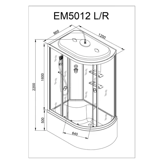 ДУШЕВАЯ КАБИНА AVACAN EM 5012 L С ГИДРОМАССАЖЕМ