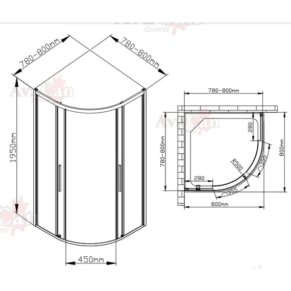 ДУШЕВОЙ УГОЛОК AVACAN HB 80 MT