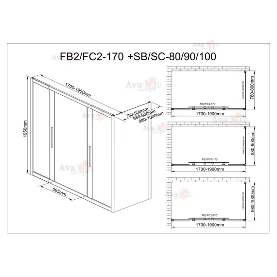 ДУШЕВОЙ УГОЛОК AVACAN FB2 170-190  + SB90