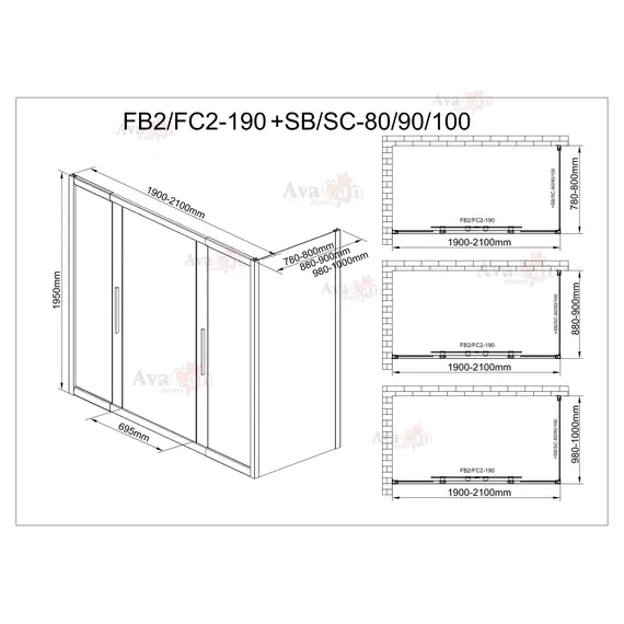 ДУШЕВОЙ УГОЛОК AVACAN FB2 190-210 + SB100 MT