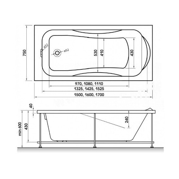 ВАННА АКРИЛОВАЯ RELISAN ELVIRA 170X75